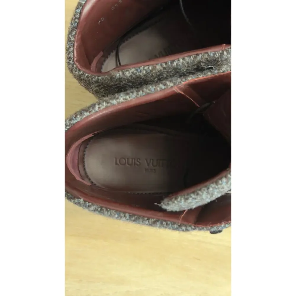 Louis Vuitton Leather Wool Tweed Lace-Up Brougue Boots - Picture 5 of 7